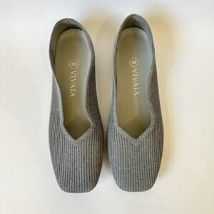 VIVAIA Margot Shoes Womens Gray Square Toe V-Cut Ballet Flats